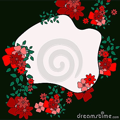 Wedding invitation card with flowers frame, for holidays, with red flowers and green leaves Stock Photo