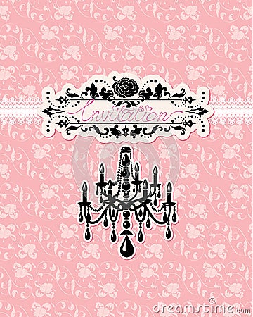 Wedding invitation card with luxury chandelier Vector Illustration