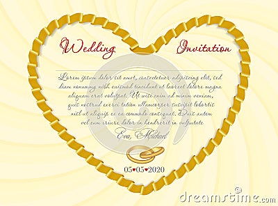 Wedding invitation or card with ribbon form of a heart. Vector Image Vector Illustration
