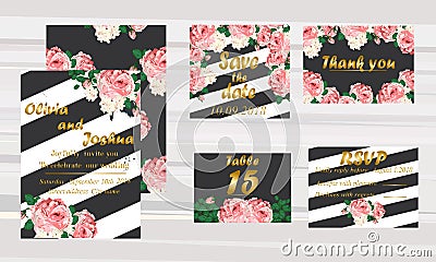 wedding invitation card suite with daisy flower Stock Photo