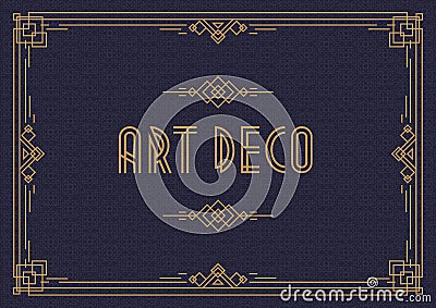 Wedding invitation card template horizontal art deco style with frame gold color Vector Illustration