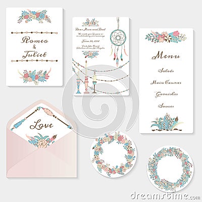 Wedding invitation cards suite Vector Illustration