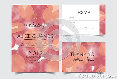 Wedding invitation cards, watercolor textures and fake gold splashes for a luxurious touch Vector Illustration