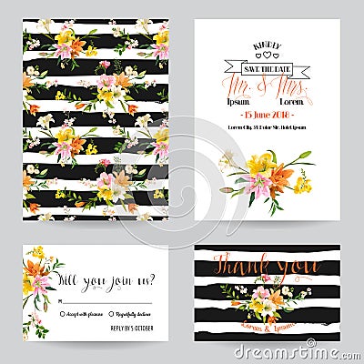 Wedding Invitation or Congratulation Card Set Vector Illustration