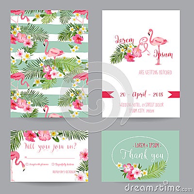 Wedding Invitation or Congratulation Card Set Vector Illustration