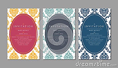 Wedding invitation on damask background Vector Illustration