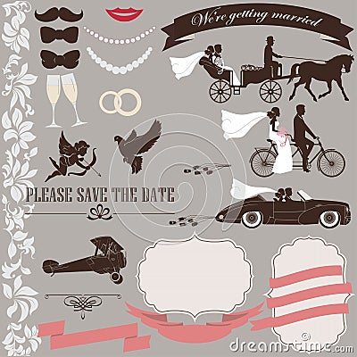 Wedding invitation elements set Vector Illustration