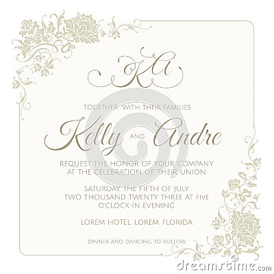 Wedding invitation with floral frame Vector Illustration