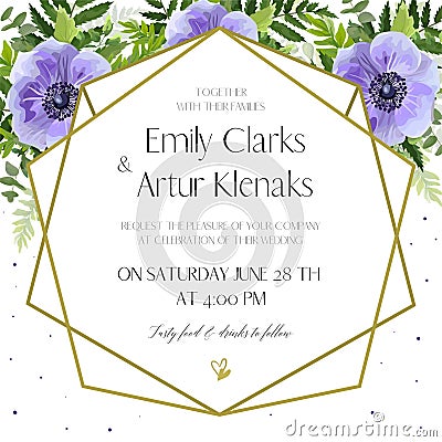 Wedding Invitation, floral invite card Design: ultra violet lave Vector Illustration