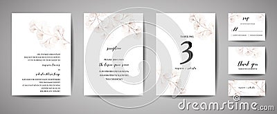 Wedding Invitation, floral invite thank you, rsvp modern card Design in copper ginkgo biloba leaves branches Vector Illustration