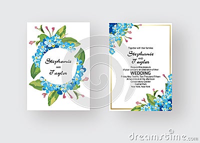 Wedding Invitation, floral invite thank you, rsvp modern card Design: green tropical palm leaf greenery eucalyptus Vector Illustration