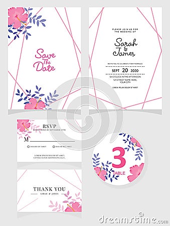 Set of card with flower rose, leaves. Wedding ornament concept. Floral poster, invite. Vector decorative greeting card or invitati Vector Illustration
