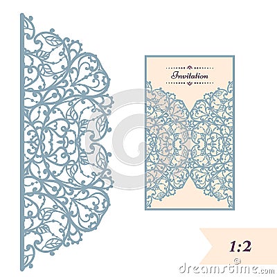 Wedding invitation or greeting card with abstract ornament. Vector envelope template for laser cutting. Paper cut card Vector Illustration