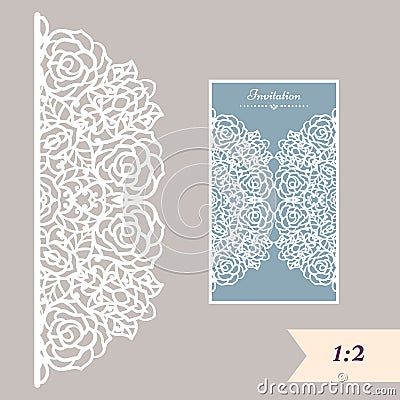 Wedding invitation or greeting card with abstract ornament. Vector envelope template for laser cutting. Paper cut card Vector Illustration