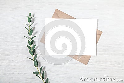 Wedding Invitation Mockup, Styled Eucalyptus Mockup, Minimalist Wedding Invitation Template Stock Photo