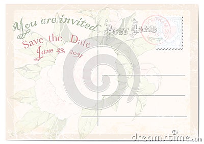 Wedding invitation postcard. peonies on pink background.vector illustration Vector Illustration