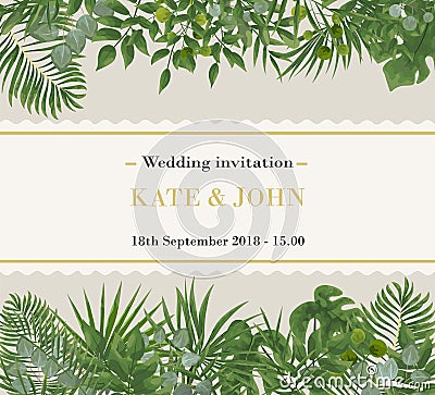 Wedding Invitation, rsvp modern card Design. Vector natural, bot Stock Photo