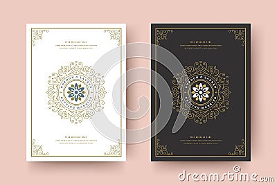 Wedding invitation save the date card template flourishes ornaments vignette swirls Vector Illustration