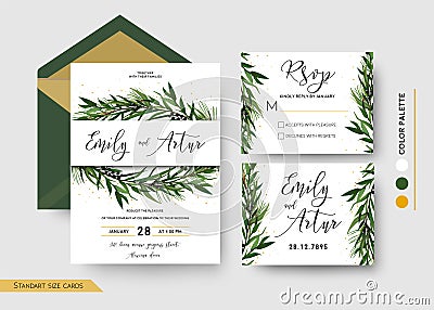 Wedding Invitation save the date, rsvp invite card Design: Pine Vector Illustration