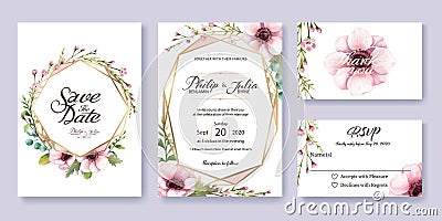 Wedding Invitation, save the date, thank you, rsvp card template Vector Illustration