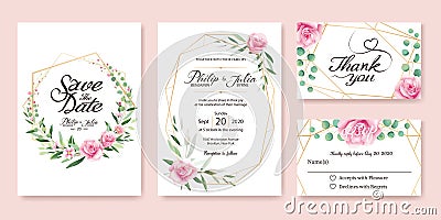 Wedding Invitation, save the date, thank you, rsvp card Design. Vector Illustration