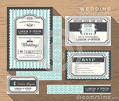 Wedding invitation set design Template Vector Illustration