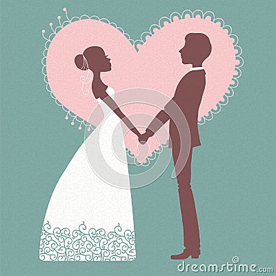 Wedding invitation. Silhouette of bride and groom Vector Illustration