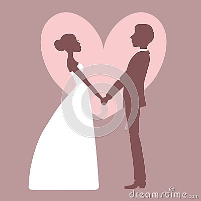 Wedding invitation. Silhouette of bride and groom Vector Illustration