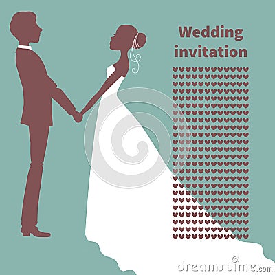 Wedding invitation. Silhouette of bride and groom Vector Illustration