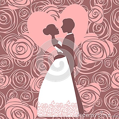 Wedding invitation. Silhouette of bride and groom Vector Illustration