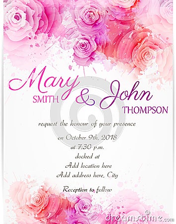 Wedding invitation template with abstract roses Vector Illustration