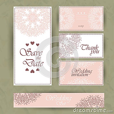 Wedding invitation, thank you card, save the date cards. RSVP card Stock Photo