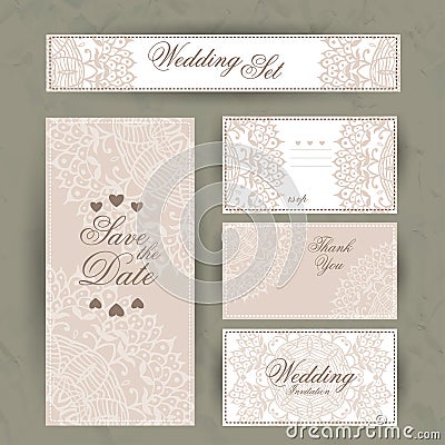Wedding invitation, thank you card, save the date cards. RSVP card Stock Photo