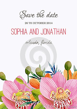 Wedding invitation watercolor with flowers Vector Illustration