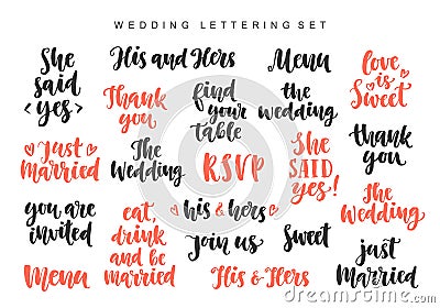 Wedding invitations lettering set, photo overlays isolated on white background Vector Illustration