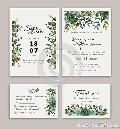 Wedding Invitations save the date card design with elegant garden anemone Vector Illustration