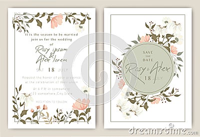 Wedding Invitations save the date card design with elegant garden anemone Vector Illustration