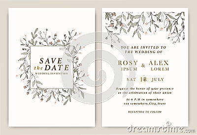 Wedding invitations save the date card with elegant garden anemone Vector Illustration