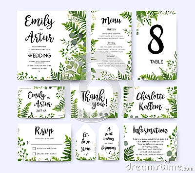 Wedding invite, invitation menu rsvp thank you card vector flora Vector Illustration