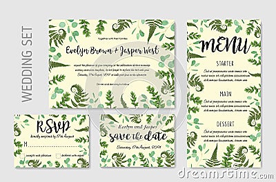 Wedding invite, invitation menu rsvp thank you card vector flora Vector Illustration