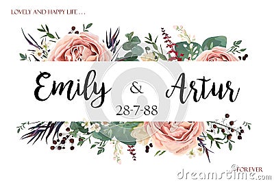 Wedding invite invitation save the date card floral watercolor s Vector Illustration