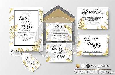 Wedding invite, invitation, thank you, rsvp, label card vector f Vector Illustration