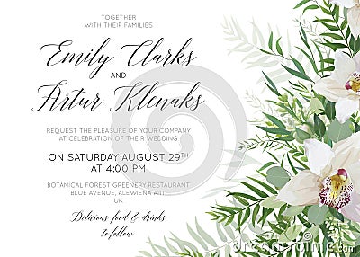 Wedding invite save the date card delicate design with white orc Vector Illustration