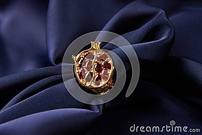 Wedding jewelry, golden ring with red rubies Stock Photo