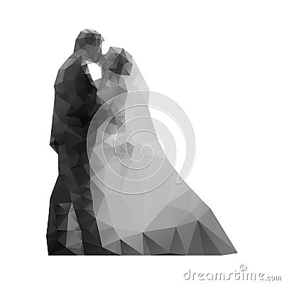 Wedding. Kiss the bride and groom. Vector Illustration