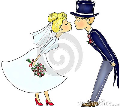 Wedding kiss Cartoon Illustration