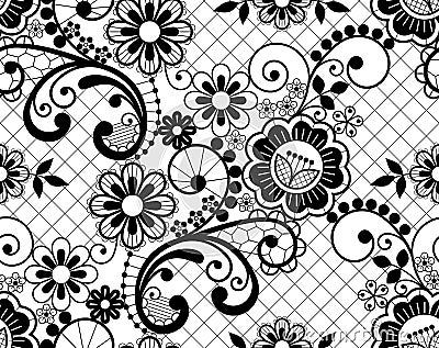 Wedding lace French or English seamless pattern set, black ornamental repetitive design with flowers - textile design Stock Photo