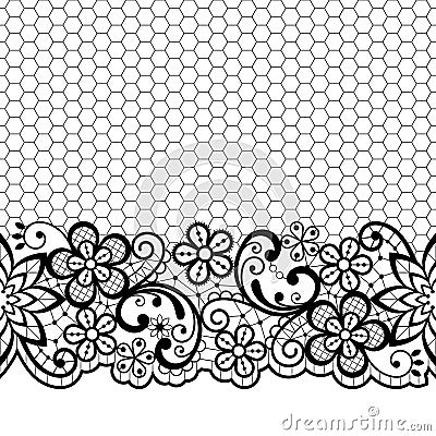 Wedding lace vector pattern, detailed retro ornament, lace design with flowers and swirls in black on white background Vector Illustration