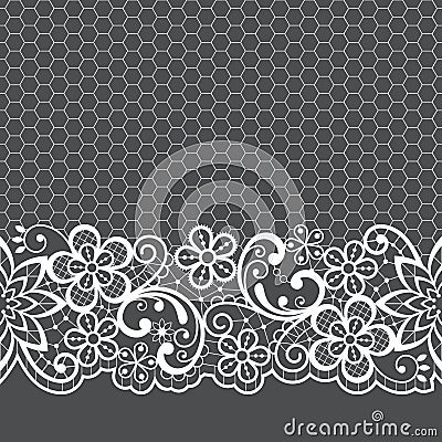 Wedding lace vector pattern, detailed retro ornament, lace design with flowers and swirls in white on gray background Stock Photo