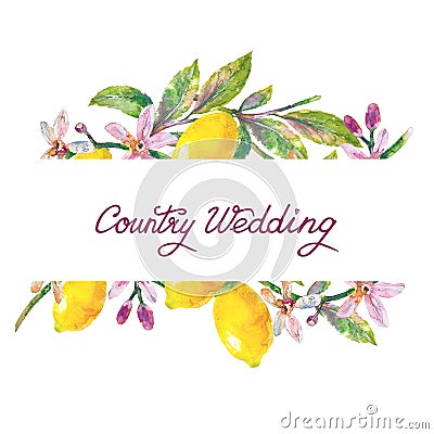 Wedding lettering with watercolor lemons Stock Photo